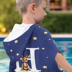Personalized Forest Animal Oversized Hooded Beach Towel with Name and Initial Super Absorbent Travel Summer Vacation Birthday Gift for Kids