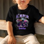 Personalisierte Lightning Extreme Stunt Truck Kind schwarzes T-Shirt Sweatshirt Hoodie mit Namen und Initialen zurück zu Schule Geburtstag Geschenk für Kinder Teenager