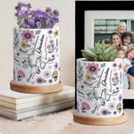 Personalized Big Hand Holding Small Hands Floral Ceramic Planter Pot with Drainage and Bamboo Base Birthday Mother's Day Gift for Mom Grandma