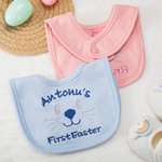 Personalized First Easter Cute Bunny Face 100% Cotton Baby Bib with Name Feeding Accessory Easter Gift for Newborn