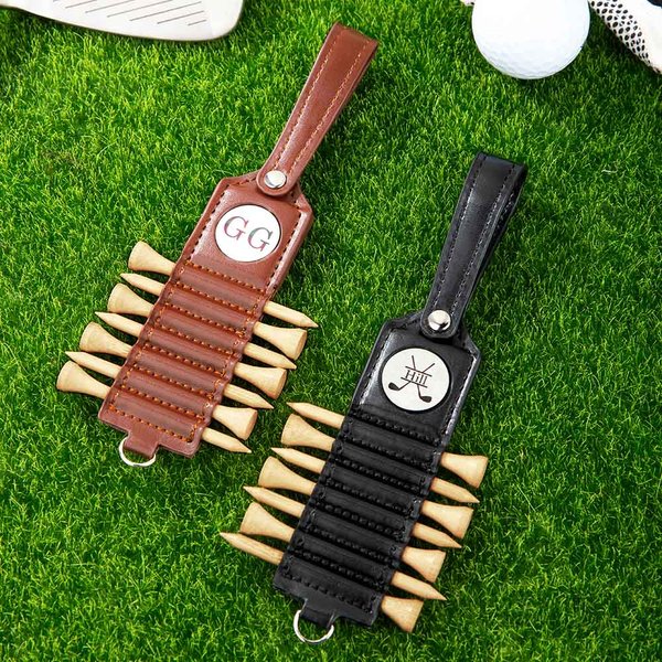 Personlig golfklubba Monogram Läder Golf Tee-hållare med namn och 7 st tees Sporttillbehör Födelsedag Fars dag Present till golfspelare