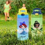 Personalized Cartoon Princess Castle 12 oz Kids Insulated Water Bottle with Handle and Silicone Straw Birthday Gift for Girls