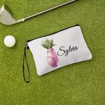 Personalized Birth Flower in Golf Bag Portable Makeup Bag with Name and Wrist Strap Travel Accessories Birthday Gift for Women Golf Lovers
