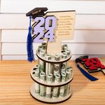 Personalised Wooden Layered Cake Money Holder with Text Graduation Cap and Tassel Graduation Gift for Graduates
