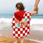 Personalisierte Cousin Crew Schachbrettmuster Spirale Strahl weiche schnell trocknende Kind Hooded Strandtuch mit Namen Sommer wesentliche Geburtstagsgeschenk für Kinder