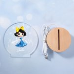 Personalized Cute Cartoon Fairy-tale Princess Acrylic LED Night Light with Wooden Base Home Decor Birthday Children's Day Gift for Girls