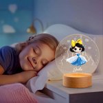 Personalized Cute Cartoon Fairy-tale Princess Acrylic LED Night Light with Wooden Base Home Decor Birthday Children's Day Gift for Girls