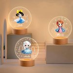 Personalized Cute Cartoon Fairy-tale Princess Acrylic LED Night Light with Wooden Base Home Decor Birthday Children's Day Gift for Girls