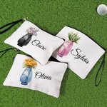 Personalized Birth Flower in Golf Bag Portable Makeup Bag with Name and Wrist Strap Travel Accessories Birthday Gift for Women Golf Lovers