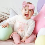 Personalized Cute Bunny 1st Easter 100% Cotton Long Sleeve Baby Bodysuit Matching Headband and Socks with Name Easter Party Birthday Gift for Newborns