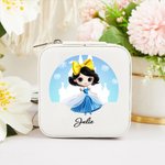 Personalised Snow Castle Cartoon Princess Leather Jewellery Box with Name Travel Essentials Birthday Anniversary Gift for Girls Women