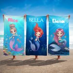 Gepersonaliseerde Fantasie Zeemeermin Prinses Sneldrogend Oversized Strandlaken met Naam Zomervakantie Accessoire Zwembadfeest Zomervakantie Cadeau voor Meisjes