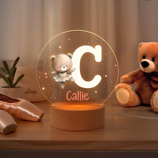 Veilleuse LED personnalisée avec socle en bois Décoration de chambre d'enfant Anniversaire Pâques Cadeau pour enfants