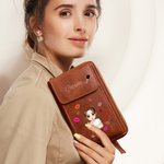 Bolso de cuero PU personalizado cruzado con compartimentos para teléfono y chica con lápiz labial y nombre regalo de cumpleaños o para mujeres