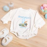 Personalized Cute Bunny 1st Easter 100% Cotton Long Sleeve Baby Bodysuit Matching Headband and Socks with Name Easter Party Birthday Gift for Newborns