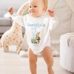 Personalized Cute Bunny 1st Easter 100% Cotton Long Sleeve Baby Bodysuit Matching Headband and Socks with Name Easter Party Birthday Gift for Newborns