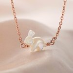 Personalised White Shell Rabbit Necklace with Initial Discs Lucky Rabbit Jewellery Easter Gift for Women Girls