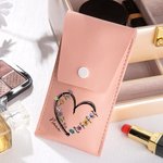 Personalisierte Liebe Herz 1-6 Geburt Blumen PU Leder Make-up Pinsel Tasche mit Spitznamen und 8 Stück Make-up Pinsel Geburtstag Muttertag Geschenk für Frauen