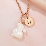 Personalised White Shell Rabbit Necklace with Initial Discs Lucky Rabbit Jewellery Easter Gift for Women Girls