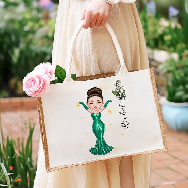 Borsa personalizzata in iuta con nome e maniglia per la festa di addio al nubilato, regalo di compleanno per le donne.