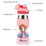 Personalized Cartoon Princess Castle 12 oz Kids Insulated Water Bottle with Handle and Silicone Straw Birthday Gift for Girls