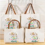 Personalized She Is Strong Birth Flower Butterflies Reusable Canvas Bag with Nickname and Leather Handle Birthday Mother’s Day Gift for Women