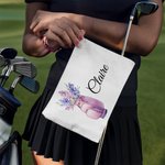 Personalized Birth Flower in Golf Bag Portable Makeup Bag with Name and Wrist Strap Travel Accessories Birthday Gift for Women Golf Lovers