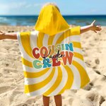 Personalisierte Cousin Crew Schachbrettmuster Spirale Strahl weiche schnell trocknende Kind Hooded Strandtuch mit Namen Sommer wesentliche Geburtstagsgeschenk für Kinder