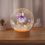 Luce notturna personalizzata con nome e base in legno design della ballerina con vestito a tema del fiore di nascita regalo per ballerine e ragazze