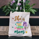 Personalized Heart Butterfly Birth Flower Reusable Canvas Tote Bag with Name Travel Accessories Birthday Mother’s Day Gift for Mom Grandma