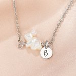 Personalised White Shell Rabbit Necklace with Initial Discs Lucky Rabbit Jewellery Easter Gift for Women Girls