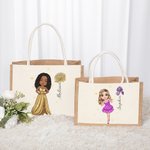 Bolsa de yute grande con nombre y asa para cumpleaños Día de la madre Regalo de despedida de soltera para mujer