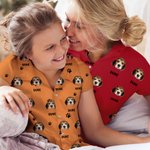 Personalized Dog Cat Face Photo Multicolor Short-sleeve Pajama Matching Shorts with Name Birthday Gift for Women Men Pet Lovers