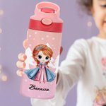 Personalized Cartoon Princess Castle 12 oz Kids Insulated Water Bottle with Handle and Silicone Straw Birthday Gift for Girls
