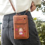 Bolso de cuero PU personalizado cruzado con compartimentos para teléfono y chica con lápiz labial y nombre regalo de cumpleaños o para mujeres