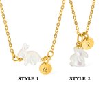 Personalised White Shell Rabbit Necklace with Initial Discs Lucky Rabbit Jewellery Easter Gift for Women Girls