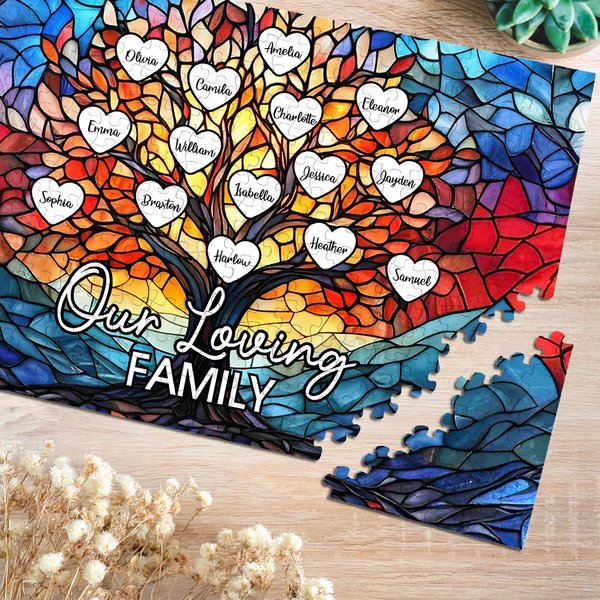 Puzzle in legno con albero genealogico personalizzato con 2-20 nomi a forma di cuore, decorazione per la casa, compleanno, festa della mamma e della nonna.