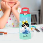 Personalized Cartoon Princess Castle 12 oz Kids Insulated Water Bottle with Handle and Silicone Straw Birthday Gift for Girls