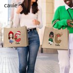 Personalizzato Natale personaggio dei cartoni animati riutilizzabile nome alce pupazzo di neve borsa di iuta con iniziale Natale regalo di compleanno per la famiglia amico