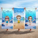 Personalized Cartoon Kid Character Oversized Quick Dry Beach Towel with Name Summer Essentials Pool Party Birthday Gift for Boys Girls