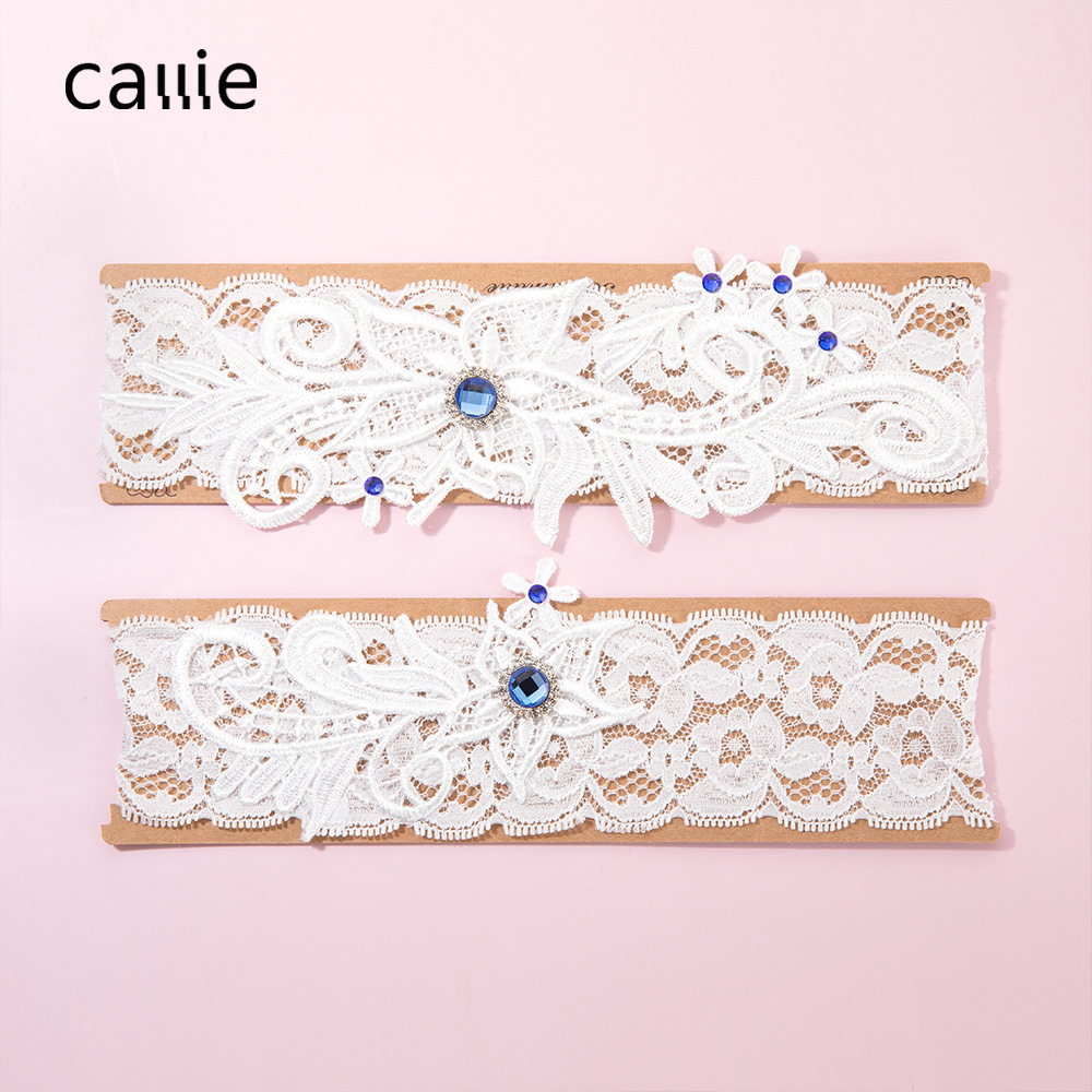Personalisierte 2 Stück weiße Spitze Braut Hochzeit Strumpfband Set mit Birthstones
