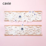Set di giarrettiere da sposa personalizzate con 2 pezzi di passamaneria in pizzo bianco con pietre di nascita