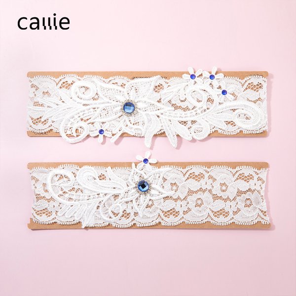 Set di giarrettiere da sposa personalizzate con 2 pezzi di passamaneria in pizzo bianco con pietre di nascita