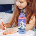 Personalized Cartoon Princess Castle 12 oz Kids Insulated Water Bottle with Handle and Silicone Straw Birthday Gift for Girls