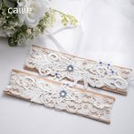 Set di giarrettiere da sposa personalizzate con 2 pezzi di passamaneria in pizzo bianco con pietre di nascita