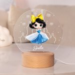 Personalized Cute Cartoon Fairy-tale Princess Acrylic LED Night Light with Wooden Base Home Decor Birthday Children's Day Gift for Girls