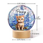 Ritratto personalizzato dell'animale domestico Fiore di nascita in vetro colorato Luce notturna a LED in acrilico con nome e base in legno Regalo di compleanno commemorativo per il proprietario dell'a