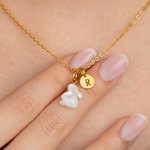 Personalised White Shell Rabbit Necklace with Initial Discs Lucky Rabbit Jewellery Easter Gift for Women Girls