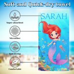Gepersonaliseerde Fantasie Zeemeermin Prinses Sneldrogend Oversized Strandlaken met Naam Zomervakantie Accessoire Zwembadfeest Zomervakantie Cadeau voor Meisjes