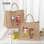 Personalizzato Natale personaggio dei cartoni animati riutilizzabile nome alce pupazzo di neve borsa di iuta con iniziale Natale regalo di compleanno per la famiglia amico